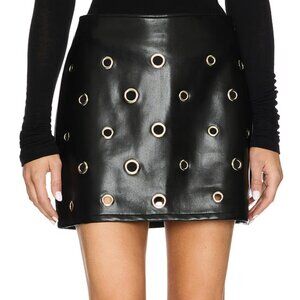 Cinq a Sept Harriet Mini Skirt in Black Vegan Leather Shiny Grommet 4 Small